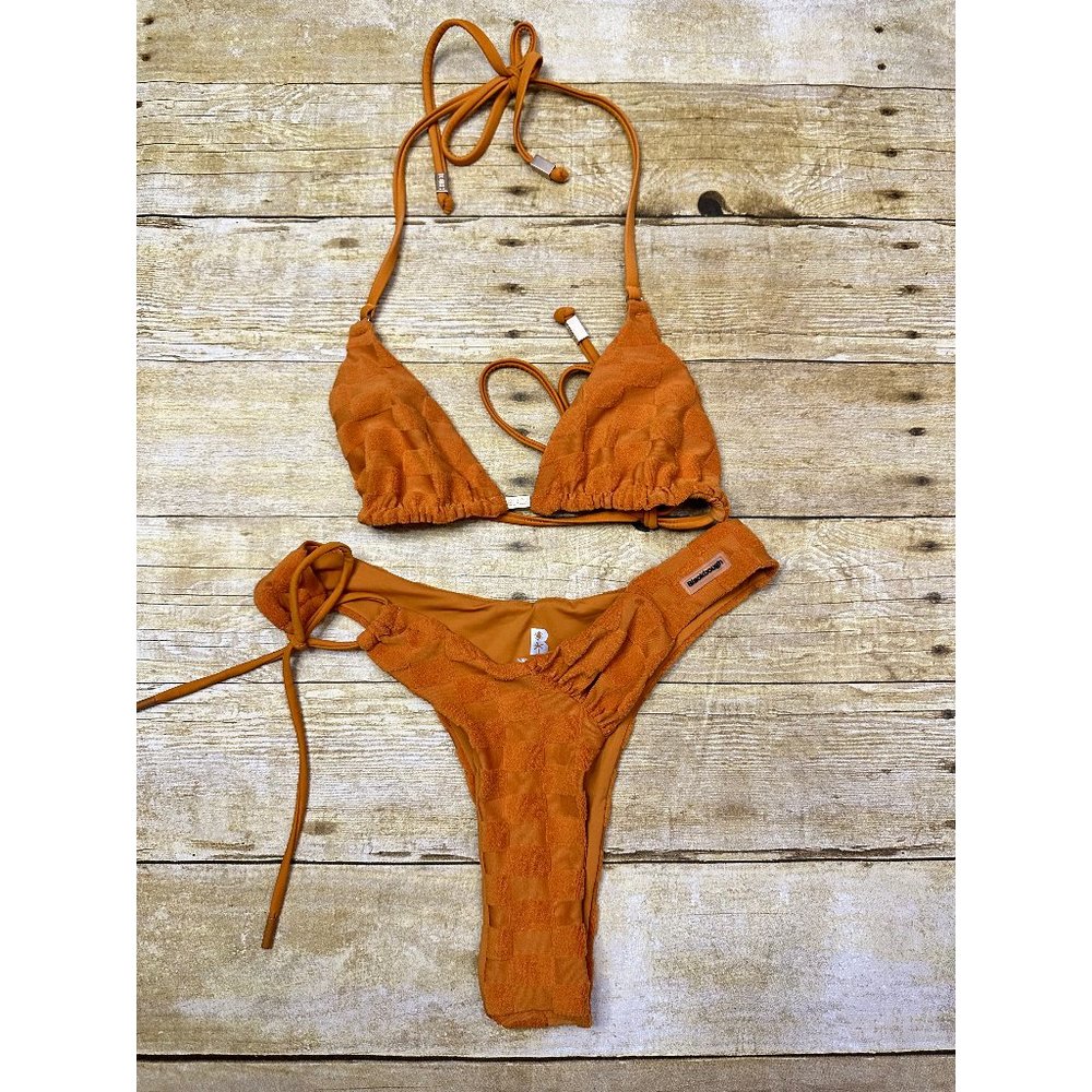 NWOT BlackBough Swim Maddy Top Alana Bottoms Bikini in Toffee Jacquard O…